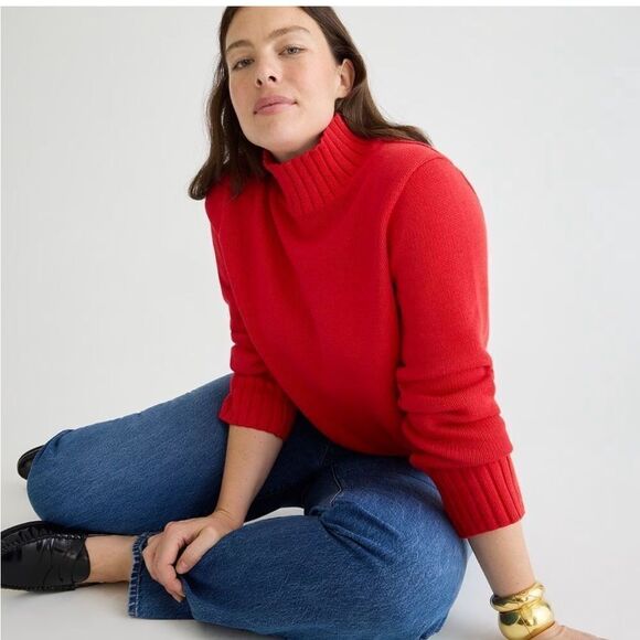 J Crew Cotton Mock Neck Ribbed Sweater Red Size M NWT - Picture 2 of 4